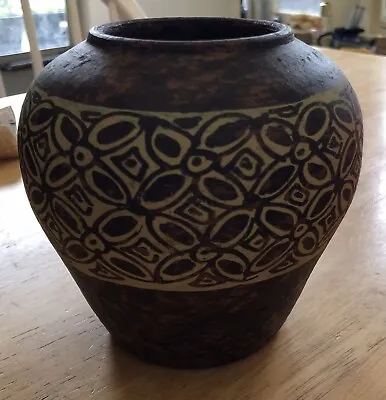 Buy Southwest Pottery Hand Painted Vintage Vase 5  X 5  Flowers Tan Brown • 10.48£