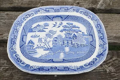 Buy Antique Blue & White Transferware - Willow Pattern Platter 16 1/4  Staffordshire • 14.99£