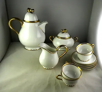 Buy Antique Paul Muller Selb Bavaria Gold & White Porcelain Breakfast Tea Set • 46.99£
