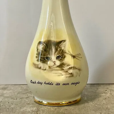 Buy Vintage Bud Vase Pottery Crown Devon S Fielding Kitten Cat Quote Kitsch 7  1960s • 12£
