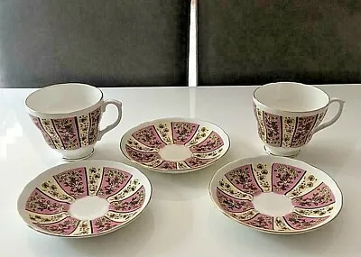 Buy ✅Royal Sutherland HM Pink Fine Bone China Striped Gilded Tea Cups And Saucers ✅ • 14.99£