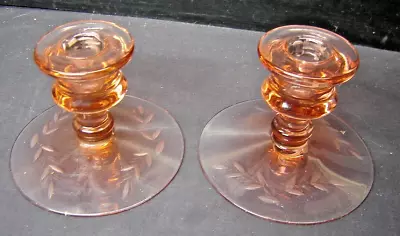 Buy Vintage Pair Of Pink Depression Glass  Candle Sticks Holders In Ex • 12.30£