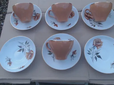 Buy Swinnerton's Staffordshire 4 Cups And 6 Saucers. Salmon Coloured Cups. Vintage. • 8£