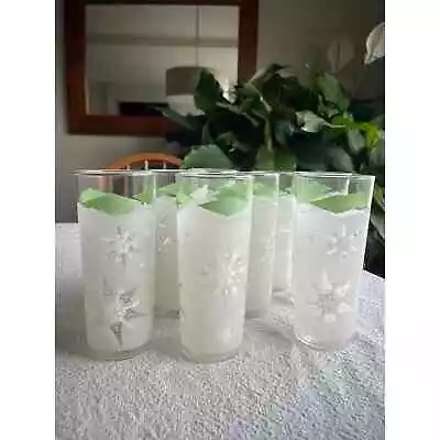 Buy MCM 8 ANCHOR HOCKING FROSTED ATOMIC SNOWFLAKE GLASSES TUMBLERS Jadite Green • 49.57£
