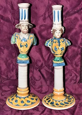 Buy Sicilian Elessi Ceramiche Pottery Signed Cactagirone Italy Candle Holders- 43sH • 307.61£