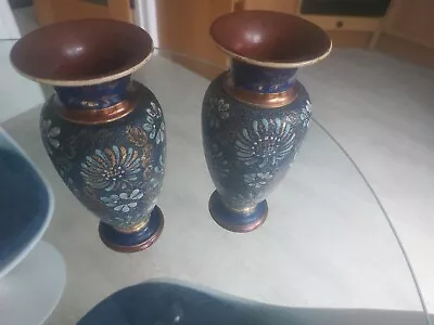Buy Pair Of Royal Doulton Lambeth Stoneware Vases 1900s • 30£