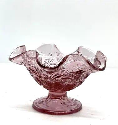Buy Fenton Art Glass Dusty Rose Strawberry Pattern Pedestaled Ruffle Sherbert Dish • 26.55£