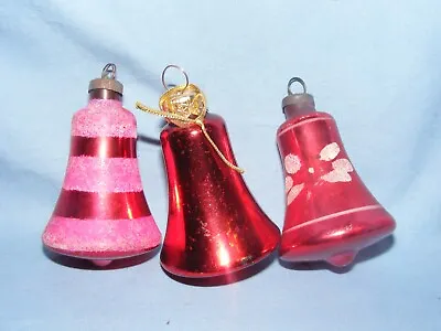 Buy Vintage Christmas Tree Glass Bells Baubles Decorations Red X 3 • 32£
