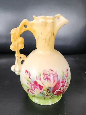 Buy Vtg Austrian Amphora Tepitz Style  Jug Vase Floral W Cherry Branch Handle  • 46.10£