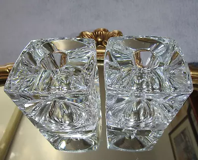 Buy 2 Lovely Vintage SKLO Rudolf Jurnikl Union Glass Heavy Cube Double Candle Holder • 21.95£