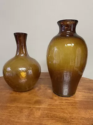 Buy Vtg Large Heavy Hand Blown Art Glass Amber Crackle&Tortoise Effect Vases Choice • 25.05£