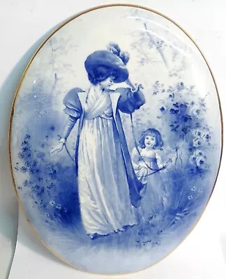 Buy Doulton Burslem Oval Plaque  Blue Children Series, Mother & Child , C.1891-1902 • 39.99£
