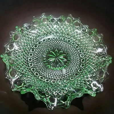 Buy Sowerby Green Glass Bowl 9  Star Diamond Tray Vtg Mitre Hexagon Fluted Wavy Edge • 13.50£