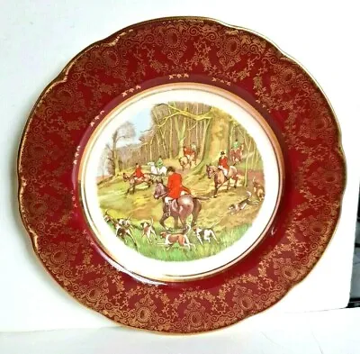 Buy Arklow Pottery (Ireland) Plate With Hunting Scene - Red Gilded Border - 23 Cm • 8£
