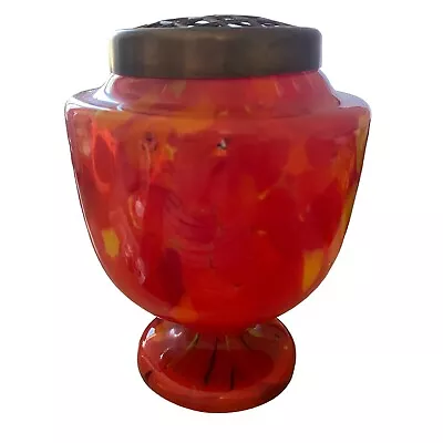 Buy Vintage Art Glass Rose Bowl Orange Yellow Spatter Czech Bohemian Bright Colorful • 24.99£