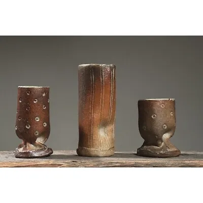 Buy Vintage Trio Of Japanese Brutalist Wood Fired Ceramic Vessels, Signed • 255.19£