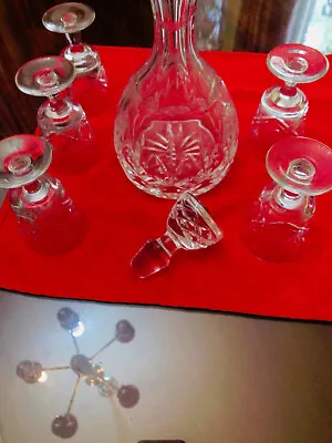 Buy Set Of 5 Vintage  Crystal Burleigh Pattern Sherry/ Port Glasses With Decanter • 30£
