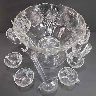 Buy Anchor Hocking 7Up Clear Glass Grape 27 Pc Vintage Punch Bowl Complete Boxed Set • 72.03£