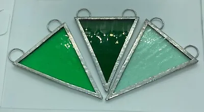Buy F256 Stained Glass Bunting Hanging Flags THREE - Green Shades • 9£