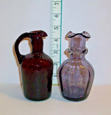 Buy Vintage Amethyst Purple Glass Pitcher And Ruffled Vase With Pontil Marks • 17.95£