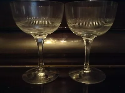 Buy  Edwardian Cut  Glass Crystal Champagne Saucers Pair • 59.99£