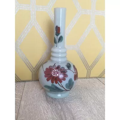 Buy Bohemian Czech Grey Opaline Glass Bud Vase With Floral Design Victorian • 20£
