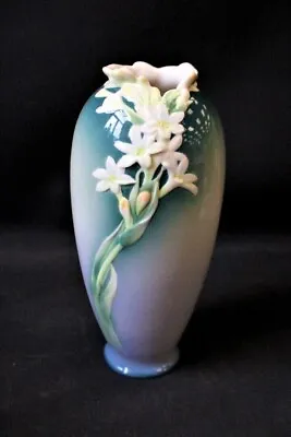 Buy FRANZ Porcelain May TUBEROSE XP1893 White Blue Vase 8  • 24.99£