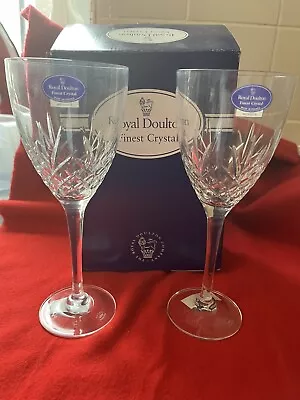 Buy Pair Of Royal Doulton Crystal Wine Goblets ‘Monique’ Boxed New • 20£