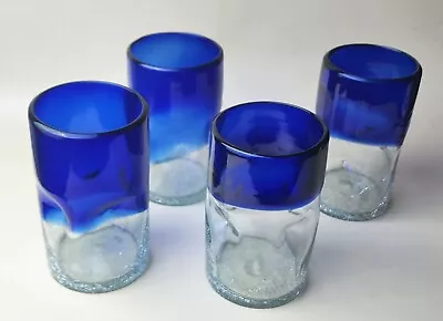 Buy  16 Oz Crackle Glassware, Set/4 Cobalt Blue & Clear Glasses • 82.65£