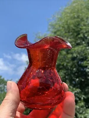 Buy Rare MCM Orange Red Flame Amberina Crackle Glass Scalloped Vase Ruffled ❤️cb3j • 36.91£
