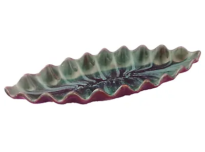 Buy Vintage Canadian Studio Pottery Midcentury Long Glazed Dish Ruffled Teal 16 Inch • 35.26£