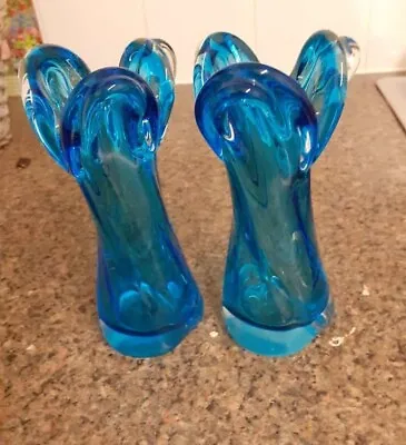 Buy  Murno Vintage Pair Of Blue Glass Vases. 1970s Retro • 20£