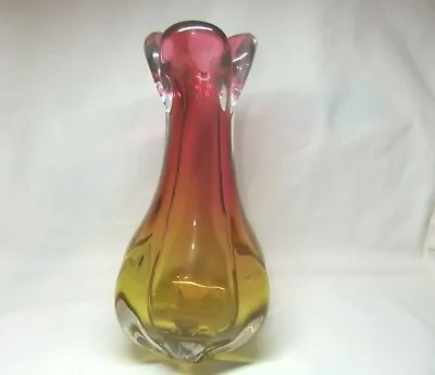 Buy Chribska Art Glass Vase Czech Josef Hospodka Cranberry & Amber 1960’s • 19.99£