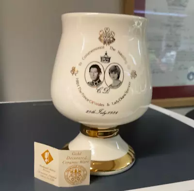 Buy Vintage Prinknash Pottery  Prince Charles & Lady Diana Wedding Goblet 24 Ct Gold • 15£