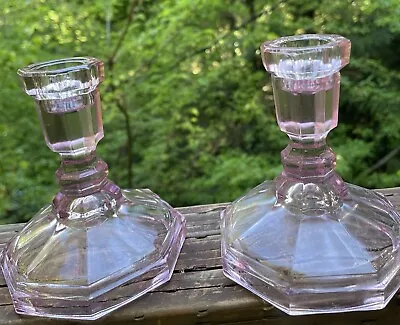 Buy Vintage Pair Of Depression Pink 1930’s Glass Candlesticks Candle Holders • 24.63£