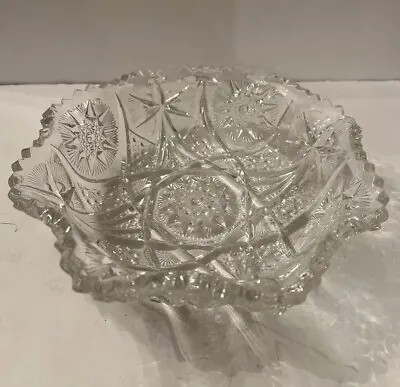 Buy Vintage American Brilliant Sawtooth Rim Cut Crystal Glass Bowl 8 1/4 Star Design • 70.87£