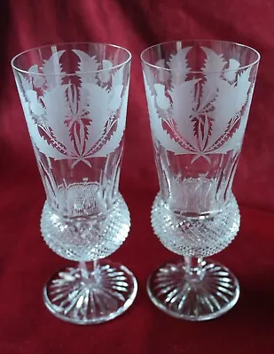 Buy Edinburgh Crystal Thistle Pattern - Pair Of Champagne Flute Glasses - Signed • 230£