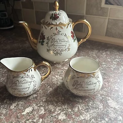 Buy Arthur Wood Ruby Wedding Anniversary Teapot, Milk Jug And Sugar Bowl • 15£