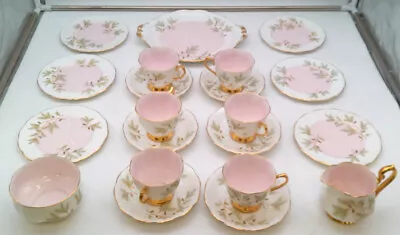 Buy Royal Albert Bone China Tea Set Pink And White With Gold Leaf Plant Design • 20.50£