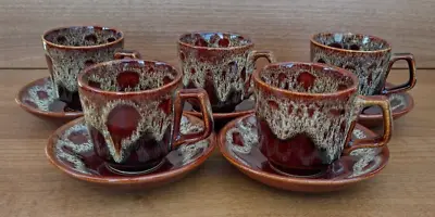 Buy 5 Vintage Fosters Studio Pottery Teacups With Saucers • 9.50£