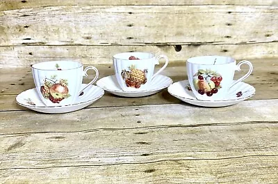 Buy Royal Tuscan Fine Bone China Set Of 3 Teacups And Saucers. Fruit And Nut Pattern • 14.23£