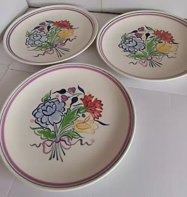 Buy POOLE POTTERY FLORAL BOUQUET PATTERN DINNER PLATES X3  25 Cms FREE UK P+P - LOOK • 18£