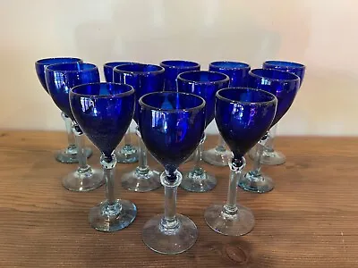 Buy Set Of 6 Artisan Hand Blown Cobalt Blue Mexican Bubble Wine Glasses/Goblets  NEW • 71.32£
