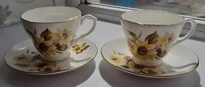 Buy Vintage Cups And Saucers Duchess Bone China Burnaby Sunflowers • 12.99£