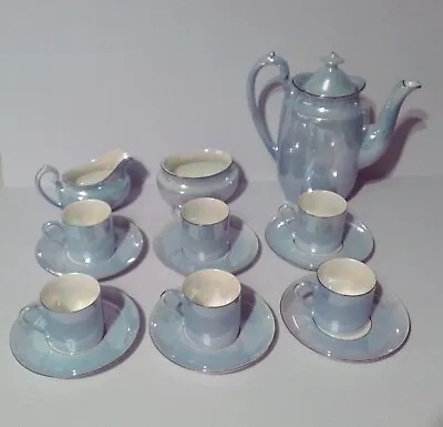 Buy Vintage Lorlith Pale Blue Lustre Ware Coffee Set - Czechoslovakian • 35£
