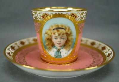Buy Minton Hand Painted Girl Portrait Raised Gold & Platinum Pompadour Pink Cup • 3,162.35£