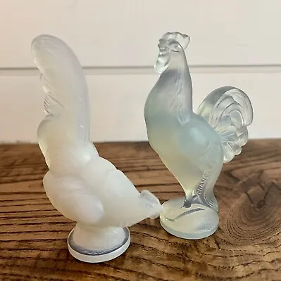 Buy Sabino French Vintage Art Deco Glass Opalescent Rooster & Hen Figurines • 80.91£