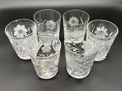 Buy Lot Of 6 Misc. Antique ABP Cut Glass Floral Pattern Tumblers • 47.31£