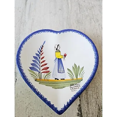 Buy Keraluc Quimper France Heart Lady Plate Mini K13 Decor Red Blue Flowers • 17.13£
