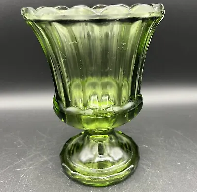 Buy Vtg Indiana Pressed Avocado Green Glass Pedestal Vase Square Base Scalloped Rim • 9.49£